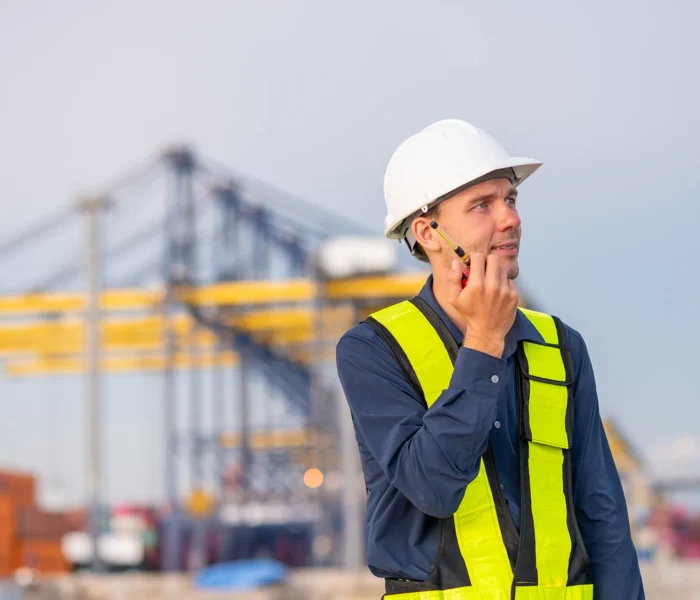 Bauleiter kontrolliert Fundamentarbeiten